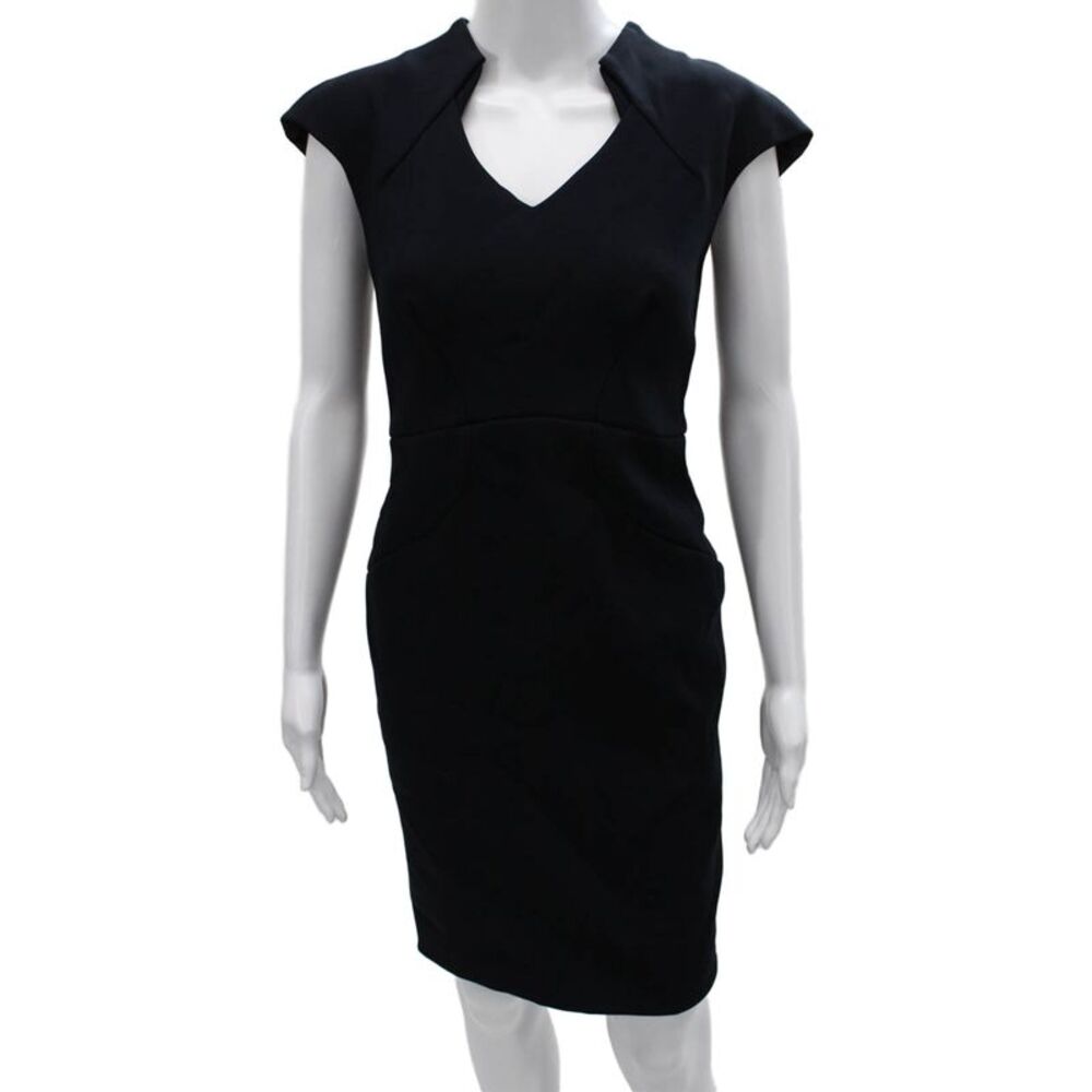 Zac Posen Women Pencil Dress Black V-Neck Cap Sleeve Zip Polyamide Size 6